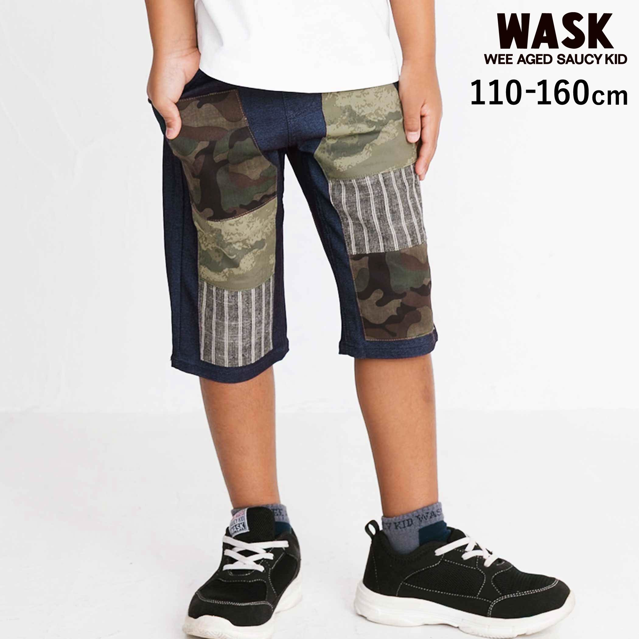 乐天商城 - 最大千円クーポン配布中・WASK インディゴ×迷彩ストレッチ6分丈パンツ(110~160cm) 子供服 男の子 キッズ ギフト ブランド プレゼント 迷彩 ズボン キッズ服 小学生 アメカジ 高学年 110cm 120cm 130cm 140cm 150cm 160cm