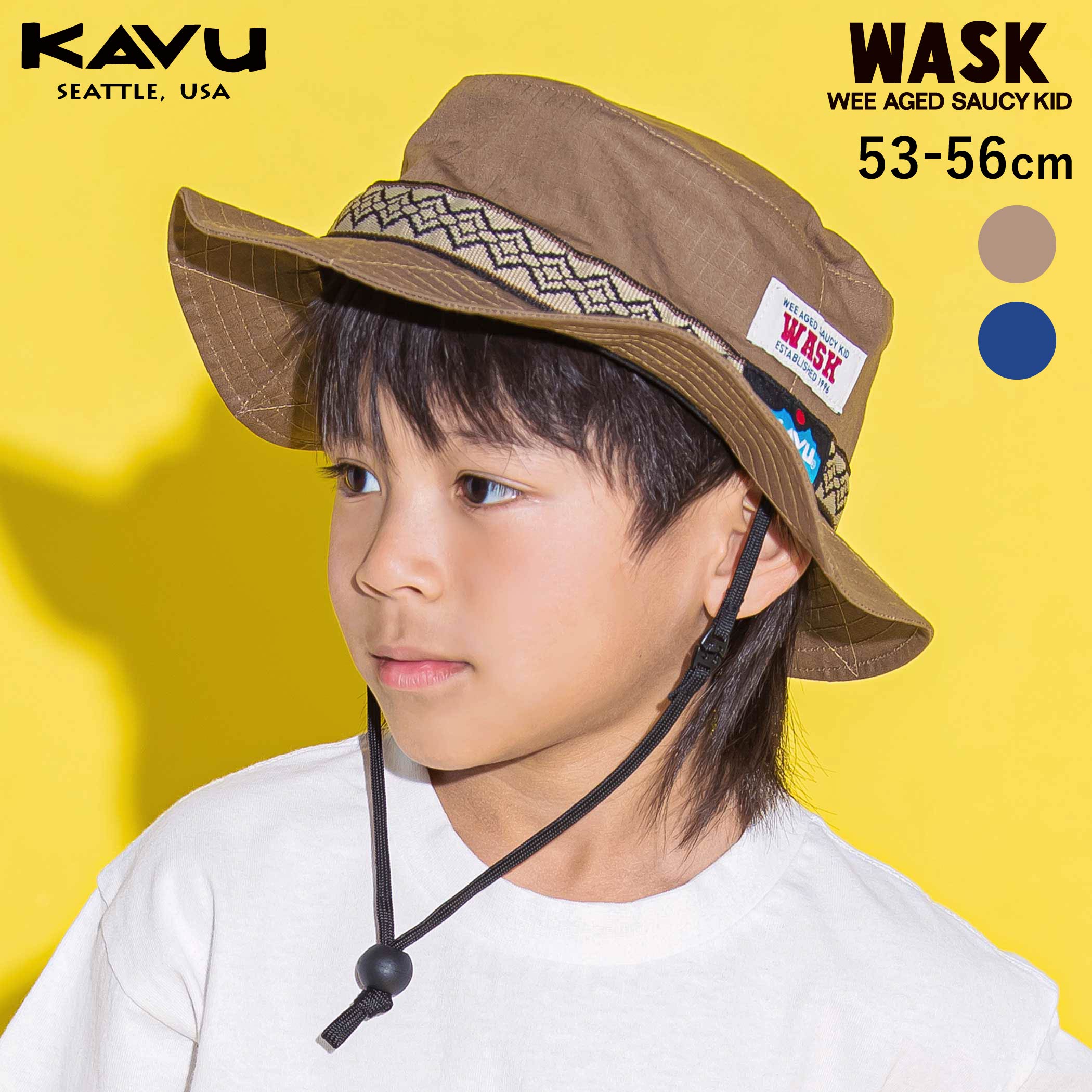 Rakuten - WASK 【日本製】【KAVU】クラフトテープ・バケットハット(53cm・56cm) 子供服 子ども服 男の子 キッズ ギフト ブランド プレゼント コラボ 夏小物 お出かけ 日よけ アウトドア グッズ 小学生 アメカジ 高学年 ジュニア服 53cm 54cm 55cm 56cm