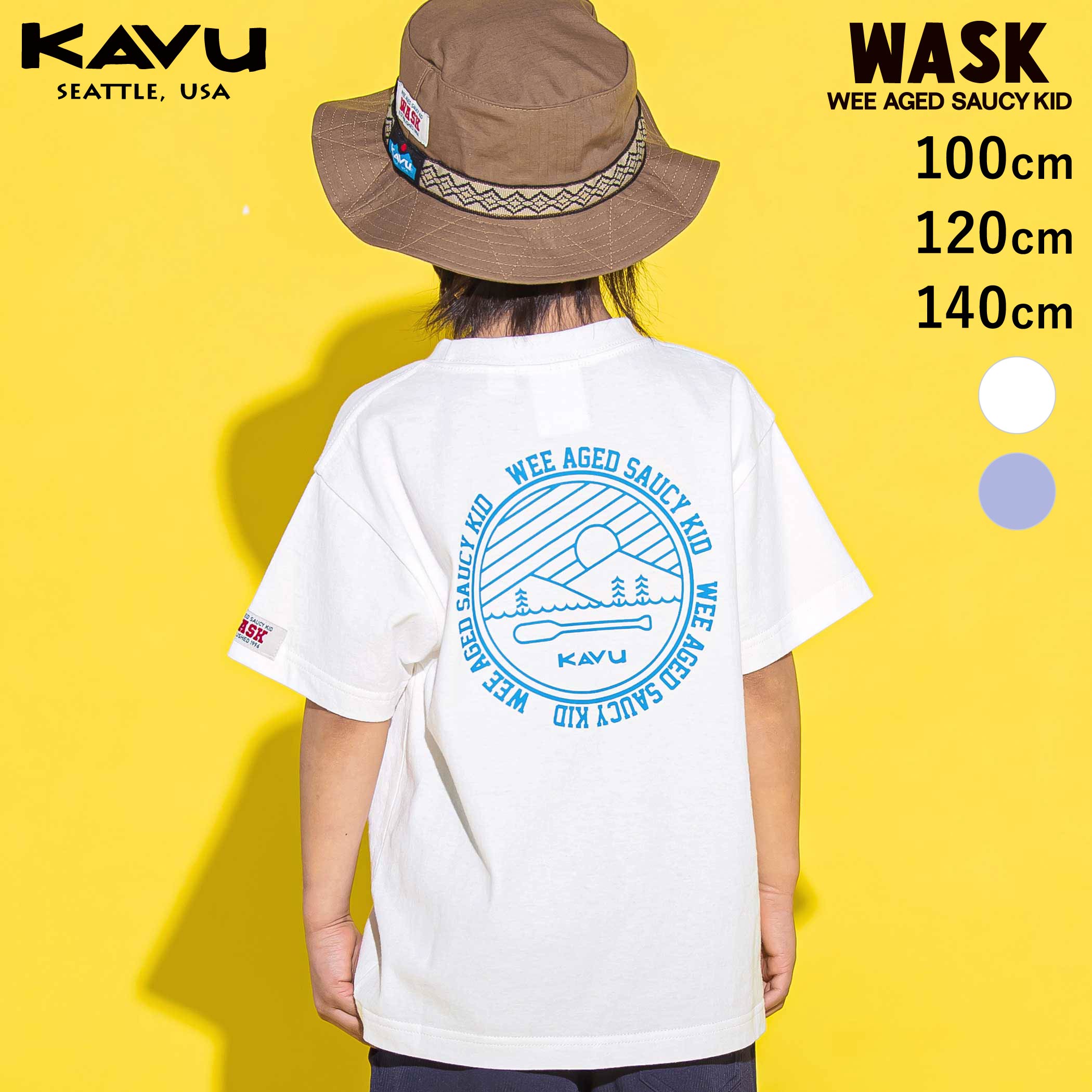 Rakuten - WASK 【KAVU】バックロゴ アウトドアグラフィックTシャツ(100cm・120cm・140cm) 子供服 子ども服 男の子 キッズ ギフト ブランド プレゼント コラボ 夏服 お出かけ 半袖 小学生 アメカジ 高学年 ジュニア服 100cm 120cm 140cm