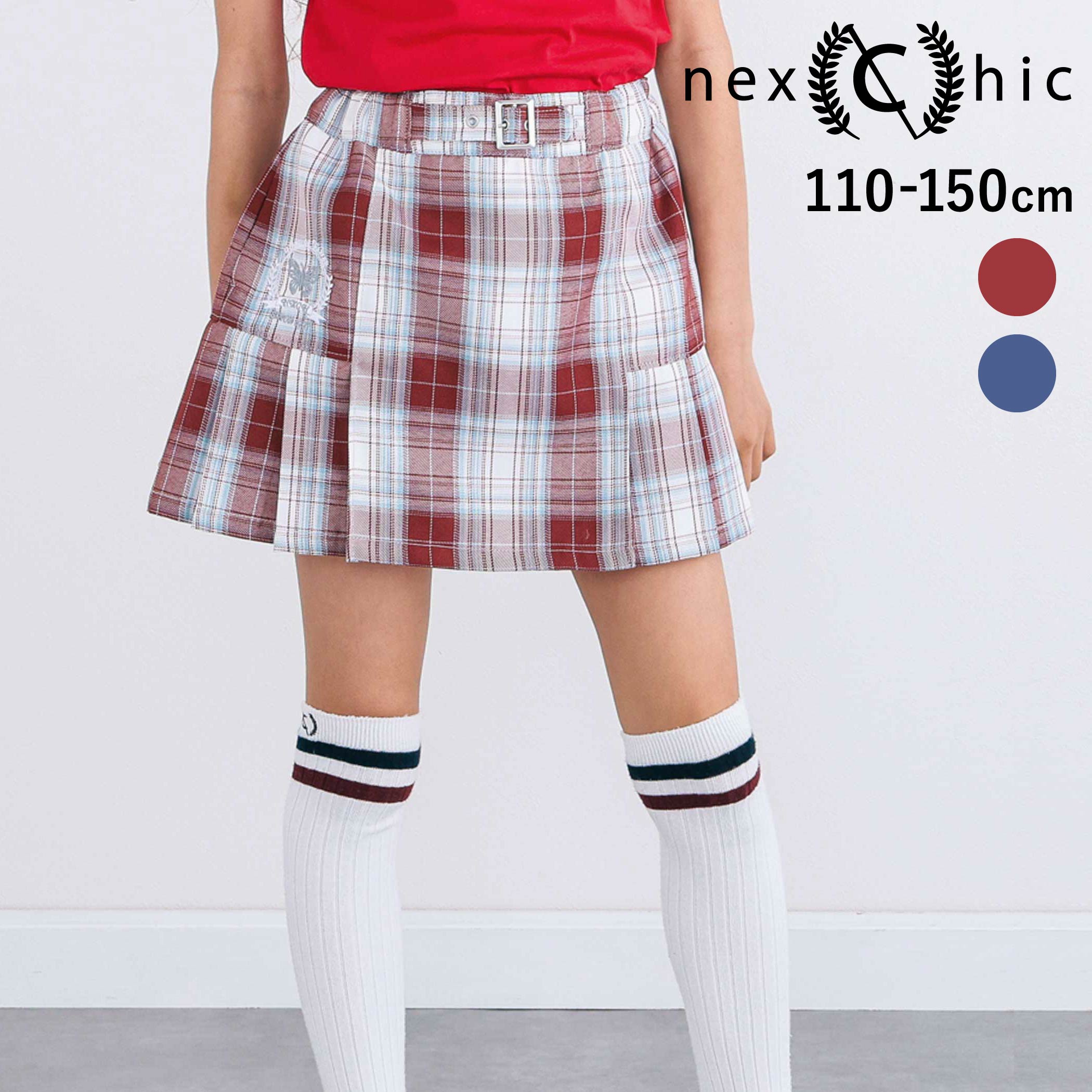 Rakuten - nexchic サイド切り替えプリーツチェックスカパン(110~150cm) 子供服 子ども服 女の子 キッズ ギフト ブランド プレゼント 夏服 キッズ服 ジュニア服 小学生 高学年 通学 110cm 120cm 130cm 140cm 150cm