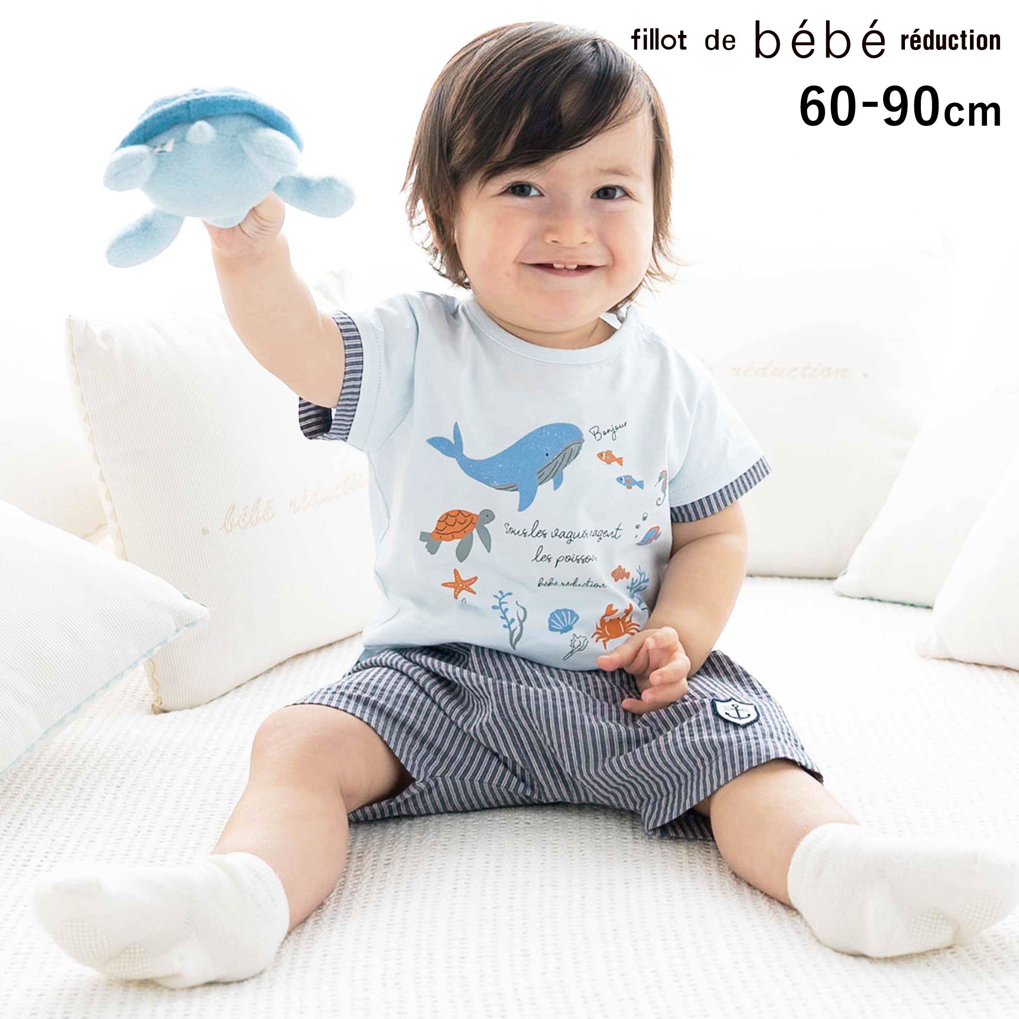 Rakuten - fillot de bebe reduction 【お揃い】リップルストライプショートパンツベビー(60~90cm) ベビー服 男の子 出産祝い リンクコーデ ハーフパンツ ストライプ 涼しい カジュアル 夏服 保育園 おしゃれ 60cm 70cm 80cm 90cm