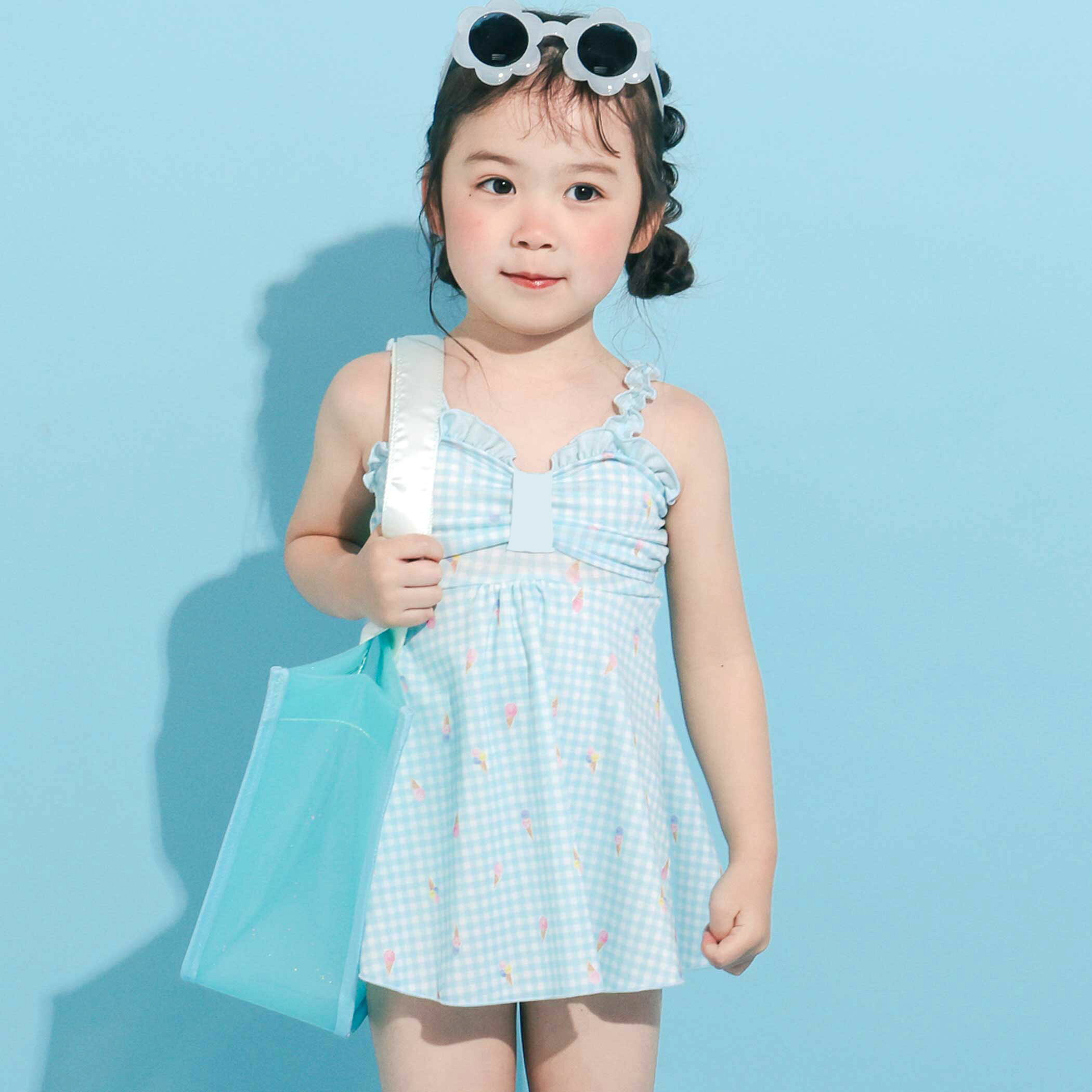 【楽天スーパーSALE 半額】SLAP SLIP ギンガムチェックワンピース水着(90~130cm) キッズ 水着 女の子 子供服 ワンピース水着 ギンガムチェック 軽量 夏 海 プール 水泳教室 海 水遊び ハート リボン アイス柄 フリル メッシュ素材 人気 かわいい おしゃれ 90cm 10