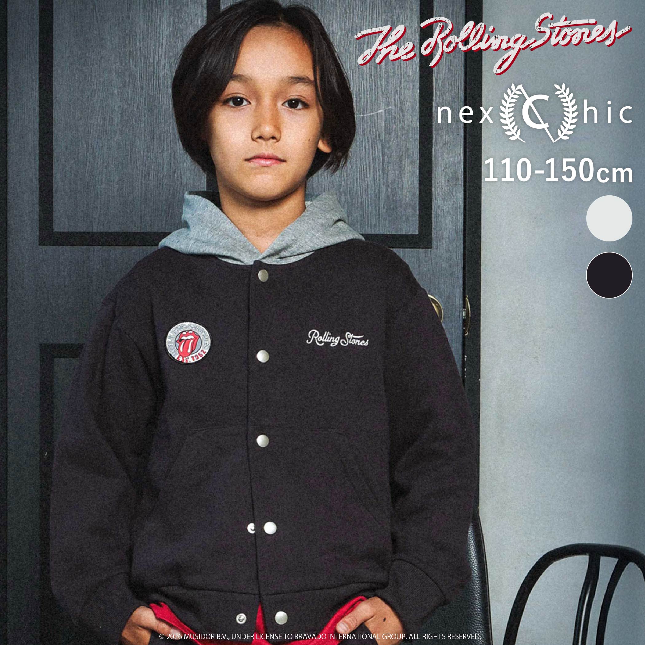 【最大20%OFFクーポン】nexchic 【ザ・ローリング・ストーンズxNEXCHIC】裏毛フードパーカー(110~150cm) キッズ 子供服 おすすめ 男の子 女の子 ジュニア パーカー 羽織り スウェット 綿100% 秋冬 ロック バンド おしゃれ コラボ 伝説的ロックバンド The Rolling Stones