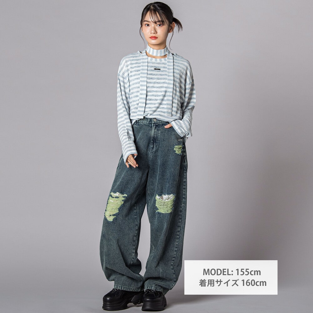 【最大20%OFFクーポン】ZIDDY シアーボーダー長袖ニット＆タンクトップ 2点セット(130~160cm) 子供服 おすすめ キッズ 女の子 女子 ティーンズファッション 小学生 高学年 女子 服 中学生 10代 コーデ 韓国 ニコプチ掲載 130cm 140cm 150cm 160cm レイヤード ストール 通学 - 3