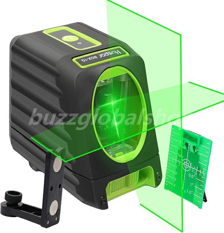 2ライン グリーン レーザー墨出し器 クロスラインレーザー 緑色 レーザー 自動補正 傾斜モード 高輝度 ライン出射角130°＆150 ミニ型ライン切替可能 受光器対応 マグネットベース付き BOX-1G 1