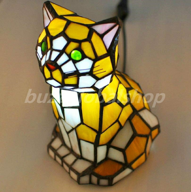 テーブルライト ステンドグラスランプ 猫 1灯 ティファニー調 卓上照明 ミニランプ間接照明 スタンド 工芸品可愛い 動物型