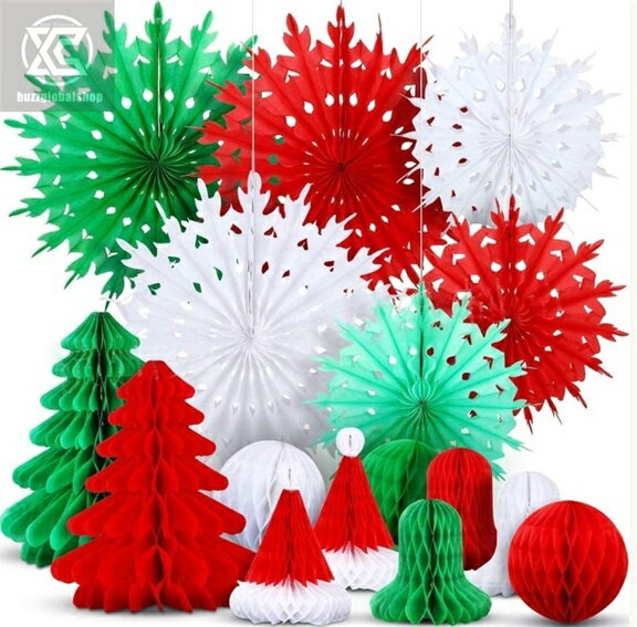 パッケージ:16 pcsの大きなクリスマス装飾－3 x 50 cmのスノーフレークファン紙装飾、3 x 35 cmのスノーフレークファン紙装飾、3 x 高品質:クリスマスハニカムボールデコレーションクリスマスの天井飾りは、環境に優しい、折り畳み可能で、簡単に格納されている紙で作られています ユニークな紙のクリスマスデコレーション:紙のハニカムボール、雪のファン、クリスマスの鐘、クリスマスの帽子、クリスマスツリーのデザインなどのクリスマスのテーマのデザインで、天井、壁、木、部屋、バルコニーなどにそれらを掛けることができます。 機会:紙のクリスマスデコレーションのファンのクリスマスツリーの飾りは、クリスマスパーティーのテーマ、冬のパーティー、誕生日、ベビーシャワー、結婚式、完璧なクリスマスの天井の装飾に適しています 紙のクリスマスデコレーション:クリスマスデコレーション天井ハニカム装飾赤、緑と白の色で、あなたのための完全な伝統的なクリスマスの飾り付けと幸せなクリスマスの冬の雰囲気を作成する