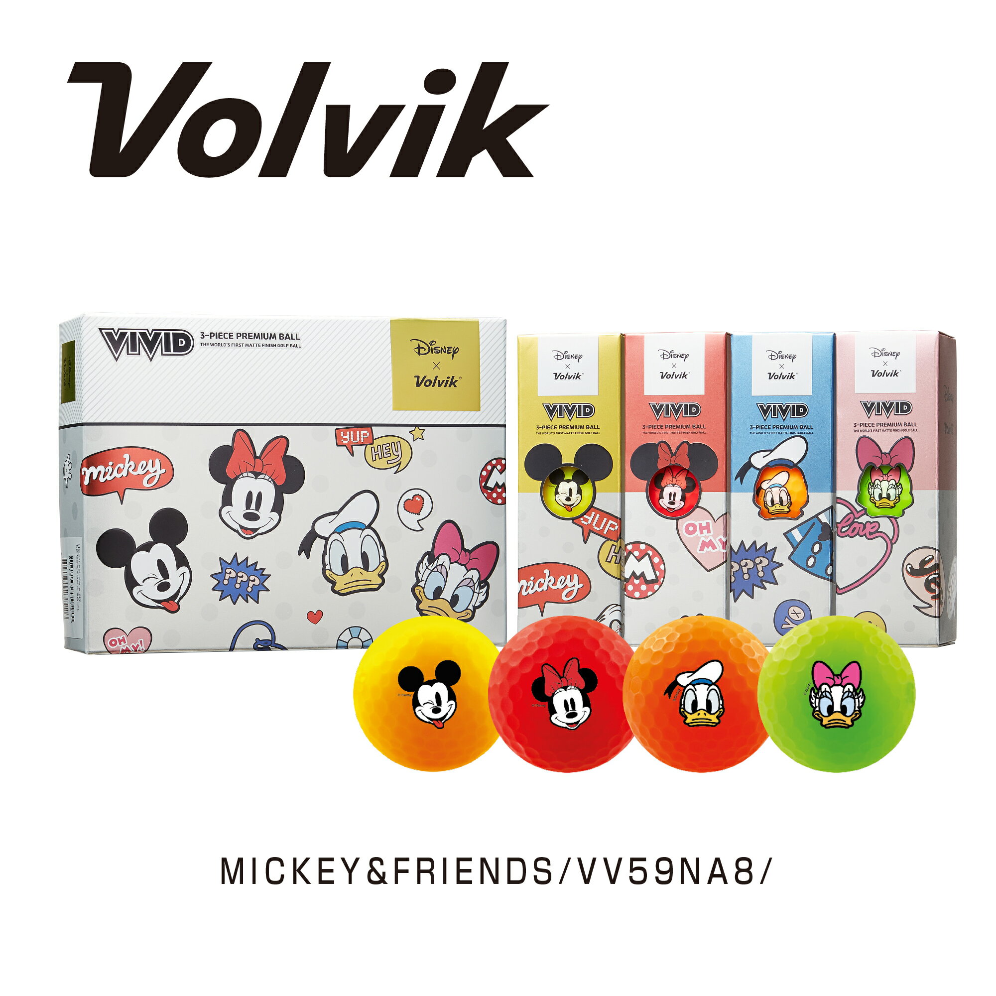 _DISNEY MICKEY AND FRIENDS_2022年モデル_限定モデルのVolvikとディズニーのコラボゴルフボール1ダース_VV59NA86