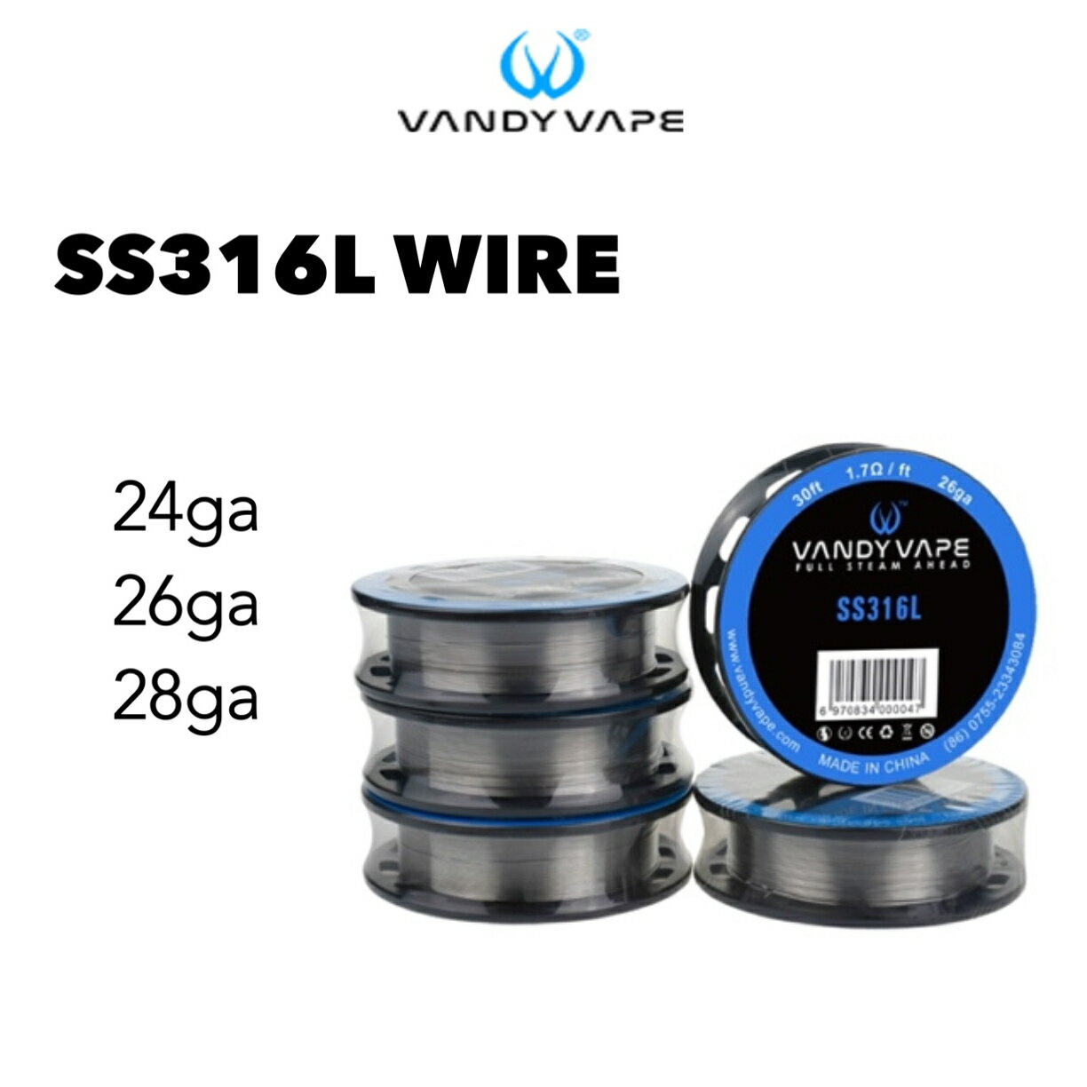 VANDY VAPE SS316L Wire 30ft バンディーべイプ ステンレススチール ワイヤー 電子タバコ vape べイプ ビルド リビルダブル RDA RTA RDTA コイル