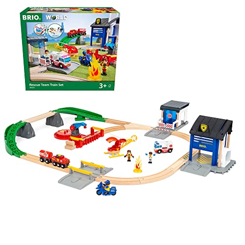 BRIO WORLD (ブリオ ワールド) レスキューチームセット 36025  対象年齢 3歳~ (電動車両 電車 おもちゃ 木製 レール) 赤、緑、青、黄