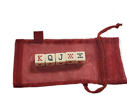 赤いメッシュバッグが付いているスペインのポーカーダイスセットSpanish Poker Dice Set w/Red Mesh Bag