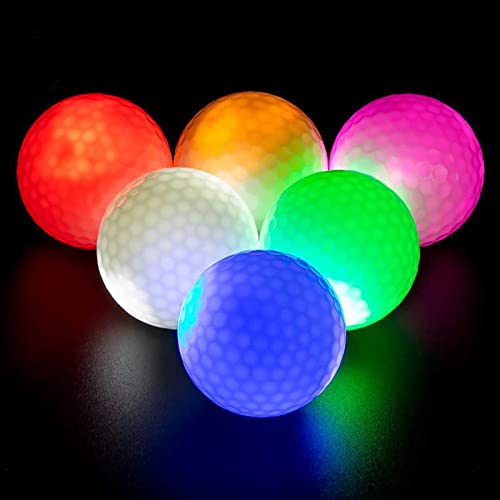 JIANGMU-夜光るゴルフボール LED付き！男女兼用でゴルフ練習にも最適！8分間点灯する長時間発光ボール！贈り物にも最適！ゴルフをもっと楽しくする6色の発光ゴルフボール！ (6個入り)