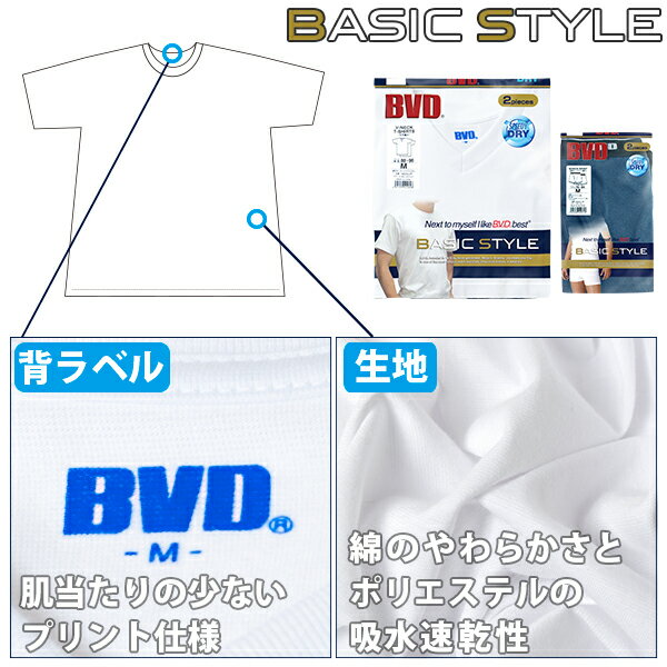 「お買得な2枚組＋吸水速乾」B.V.D. BASIC STYLE Vネックスリーブレス (5L) シャツ メンズ インナーシャツ 下着 肌着 ノースリーブ【吸水速乾】【白】 nb200-2p