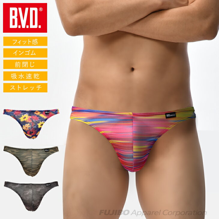 【10%OFFクーポン】【WEB限定】BVD インゴム Tバック ブリーフ フラワー レインボー カモ 花柄 虹 男性 下着 吸水速乾 メンズインナー パンツ アンダーウェア セクシー