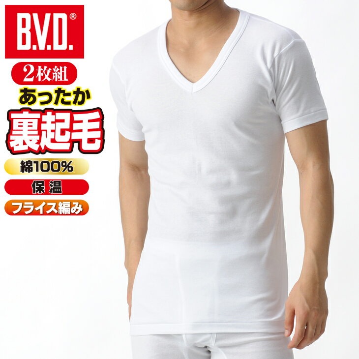 【2枚セットで20％OFFセール】BVD あったか 裏起毛 インナー 綿100％ 防寒 V首半袖Tシャツ メンズ 暖か vネック フライス編み 保温 男性 下着 綿 ワーク ビジネス スノボ ボード 秋冬 gf951