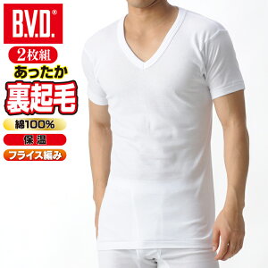 【2枚セットで30％OFFセール】BVD あったか 裏起毛 インナー 綿100％ 防寒 V首半袖Tシャツ あったか メンズ tシャツ 暖か bvd V首 vネック フライス編み 保温 男性 下着 綿 ワーク ビジネス スノボ ボード 秋冬 【コンビニ受取対応商品】 gf951