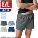 【10%OFFクーポン配布】【メール便送料無料】【期間限定30%OFFセール】4枚組 B.V.D. トランクス シャンブレー チェック 綿100% 無地 布帛メ...
