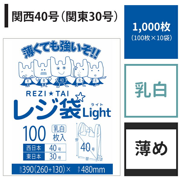 【送料無料】 レジ袋 関西40号 関東30号【白】【1,000枚入り】【薄いタイプ】 0.013mm厚 あす楽【ベドウィンマート厳選 ごみ袋/レジ袋】のサムネイル