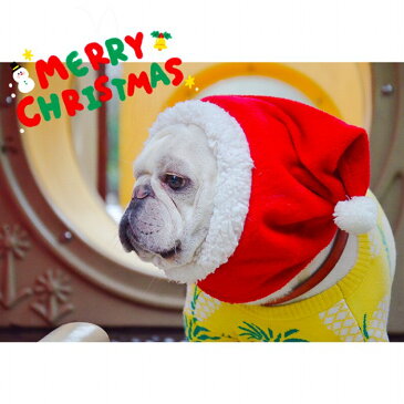 犬 ペット クリスマス もこもこ サンタさん 帽子 サンタクロース ポンポン付き 暖かい ネックウォーマー フレンチブルドッグ フレブル 小型犬 中型犬 大型犬 レッド 赤 KM135G