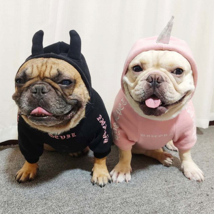 【SALE返品交換不可】犬 フレンチブルドッグ フレブル 服 裏起毛 パーカー 秋 冬 ハロウィン コスプレ Tシャツ 暖かい 悪魔 デビル コーギー ブルドッグ 中型犬 多頭飼い ペットウェアKM160TS