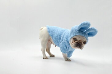 フレンチブルドッグ 服 秋 冬 もこもこ かわいい パーカー 暖かい フレブル 犬 ドッグウェア 暖かい うさ耳 ウサギ ピンク ブルー フリース生地 KM319TS NEW