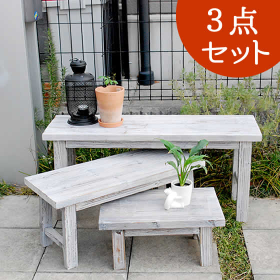 Rakuten - 住まいスタイル ホワイトスツール風花台 3点セット ロータイプ YT-406080SS【送料無料 収納 木製 北欧 キャスター ボックス 椅子 チェア 丸いす 丸イス】
