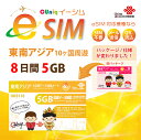非課税【eSIM版!荷物のお届けなし!メールにて送信】東南アジア eSIM 5GB/8日 プリペイド e-SIM データ通信専用 ChinaUnicom 中国聯...