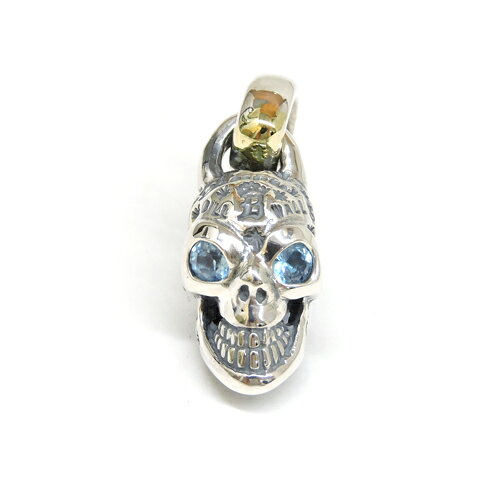 ビルウォールレザー bwl BWL 正規取扱販売店 メンズ ジュエリー シルバーアクセ アメリカ製 マリブ BWL Graffiti Vintage Skull w/GOLD OVERLAR w BLUE TOPAZ グラフィティービンテージスカル ブルートパーズ ロードライトガーネット 金ロウ アクセサリー ギフト プレゼントの商品画像 2