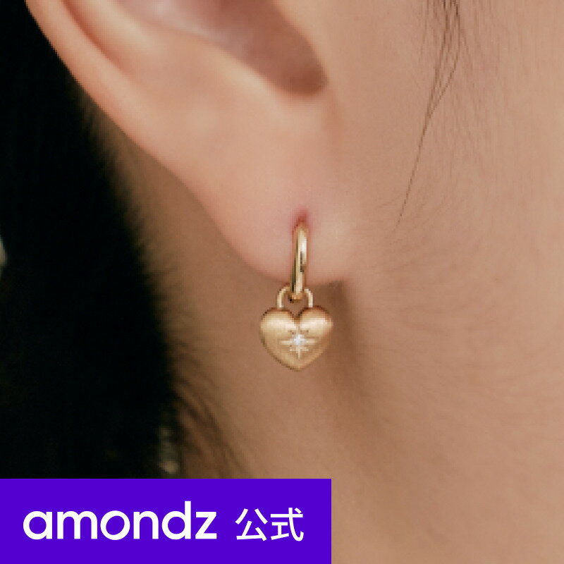 ハートピアス K14 14金 フープピアス | K14 スター セッティング ハート ワンタッチ ピアス | 14K Star Setting Heart One Touch Earrings | weamondz | amondz