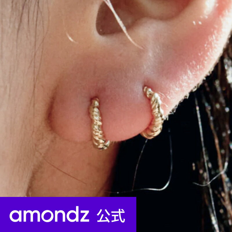 K14 14金 フープピアス K14 ナチュラル ツイスト ワンタッチ ピアス 14K Natural Twist One Touch Earrings a14 amondz