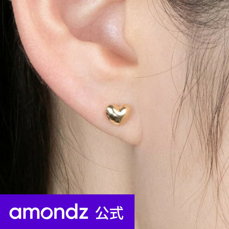 ハートピアス K14 14金 ピアス | K14 イエロー ゴールド ボリューム ハート ピアス | 14K Yellow Gold Volume Heart Earrings | weamondz | amondz