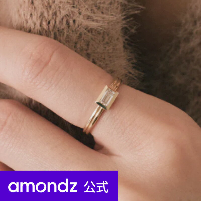 K14 14金 ピアス ストーンピアス | K14 エッジ スクエア ダブル ライン バゲット ストーン リング | 14K Edge Square Double Line Baguette Stone Ring | weamondz | amondz