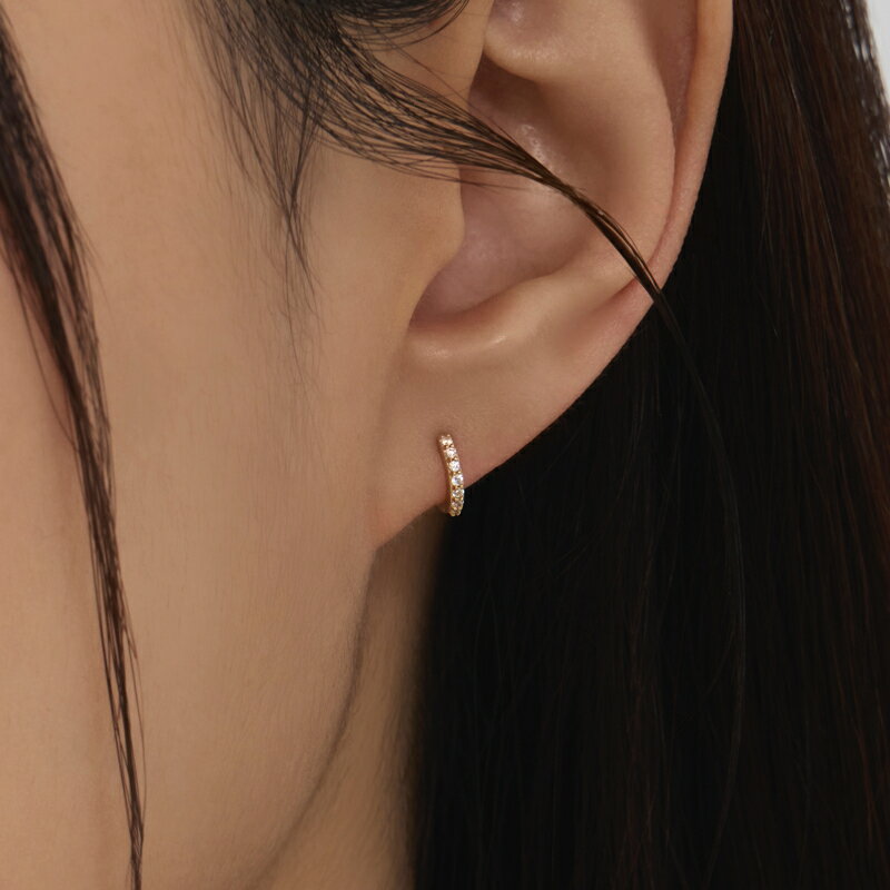 K14 14金 フープピアス | K14 フラット ストーン ワンタッチ ピアス  | 14K Flat Stone One Touch Earring  | weamondz | amondz