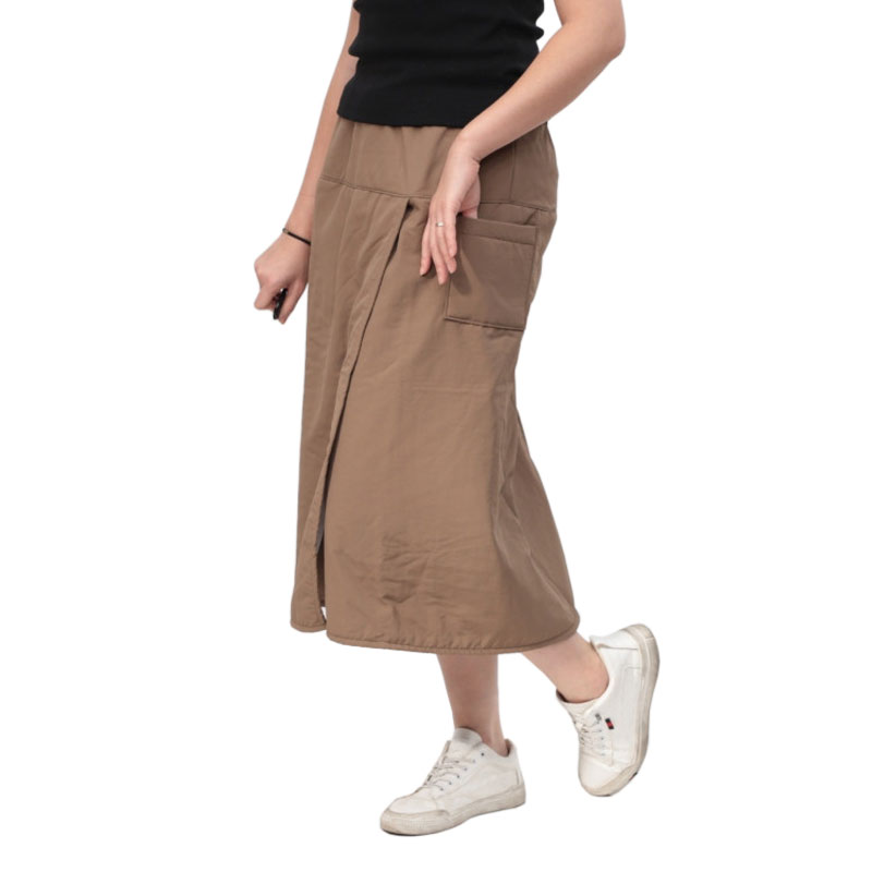 byDreamの中綿ラップワイドパンツ 暖かいカフェパンツ 巻きスカート風 ウエストゴム ガウチョ カジュアル 8分丈 ロングスカート風パンツ レディース ボトムス 冬 FREE/韓国製｜アングル2