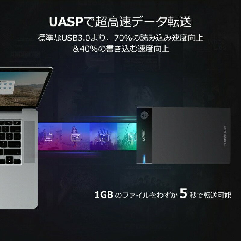 UGREEN USB3.0 HDDケース 3.5インチ 2.5インチ SATA3 UASP転送モード 16TB 外付けハードディスクケース ツール不要簡単取付け 50425 TH UG - Image 3