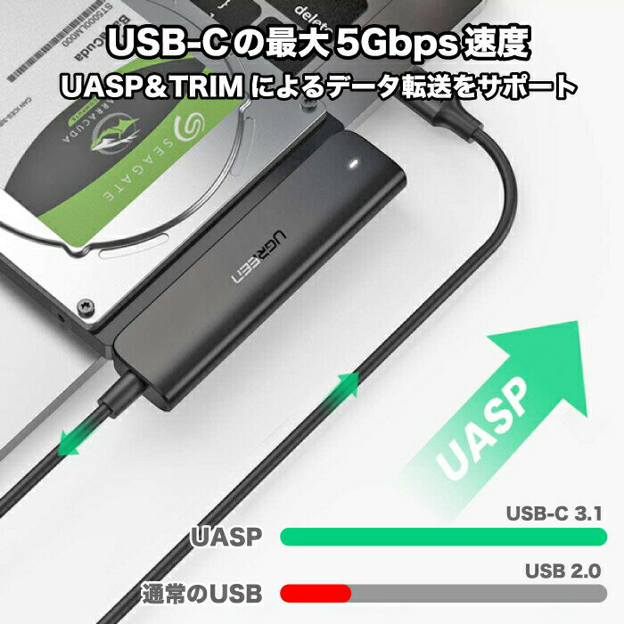 UGREEN SATA-USB C�Ѵ������֥� 2.5����� SSD HDD�б� SATA-USB C �Ѵ������ץ���5Gbps�б� SATA III UASP Thunderbolt 3�б� Seagate WD Hitachi ��� MacBook Pro/Air�˸ߴ��� CM321 70610 UG