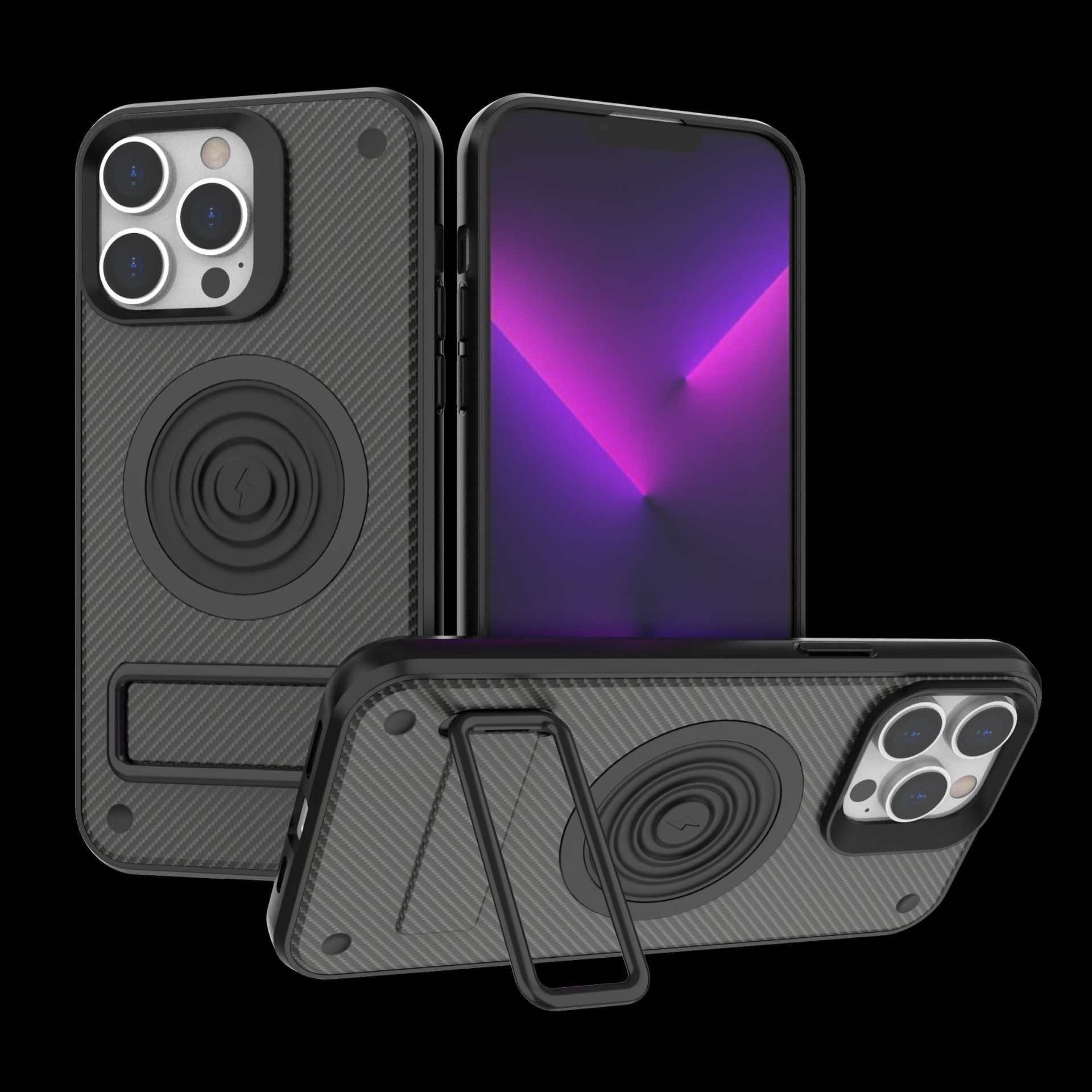 Iphone14promax炭素仙スタンド携帯ケースiphone14磁気吸引スタンド携帯ケースに適しています