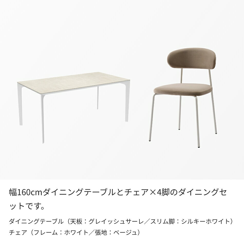 ダイニングテーブルセット Case011 幅160cm 椅子 4脚セット ダイニングセット ダイニングテーブル ダイニングチェア 長方形 4人掛け チェア AY モダン セラミック アイアン脚 ホワイト 大理石調 マット 耐熱 防汚 パモウナ 配送組立設置無料 納品日指定可能 [3]