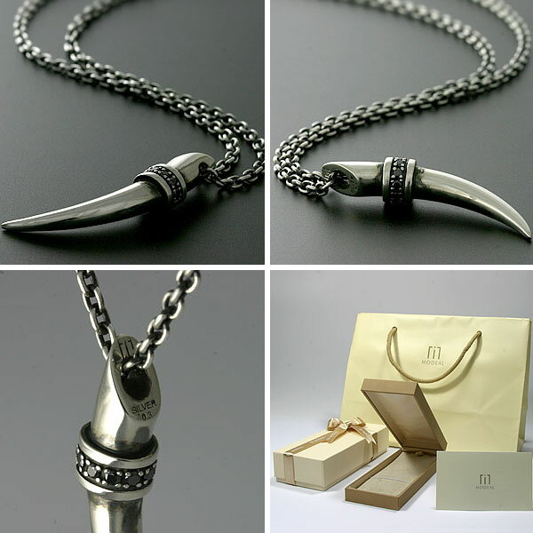 ネックレス メンズ ブラックダイヤ ＆ シルバー925 牙【MODEAL】 BLACK DIA & SILVER925 MENS NECKLACE 【送料無料】黒 角 スタッズ ホーン ブランド 男性 ネックレス メンズ チェルシーアベニュー