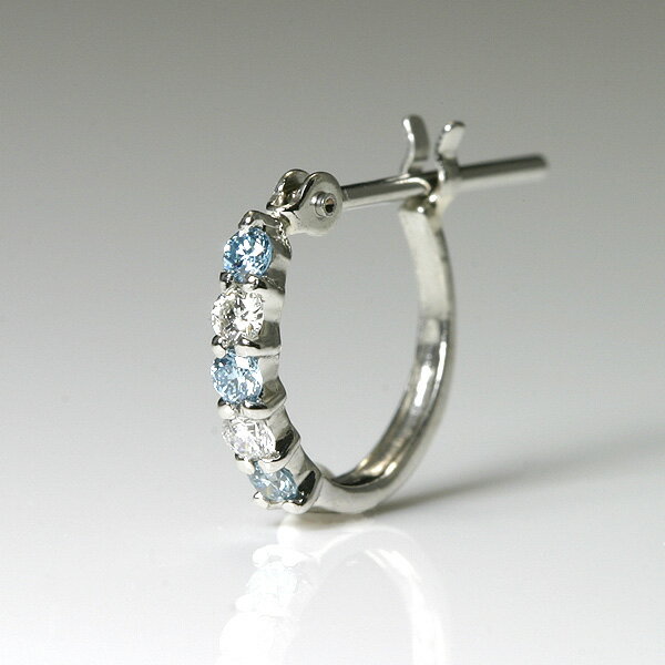 アイスブルーダイヤ & ダイヤ プラチナ フープピアス メンズ 片耳【送料無料】 小さめ ハーフエタニティ ダイヤモンドピアス