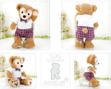 ダッフィー シェリーメイ コスチューム 服 洋服 ぬいぐるみ用 着せ替え ディズニー シー くま Duffy Shelliemey 【 cds389s 赤 チェック 蝶ネクタイ かわいい 白Tシャツ ロンパース 】