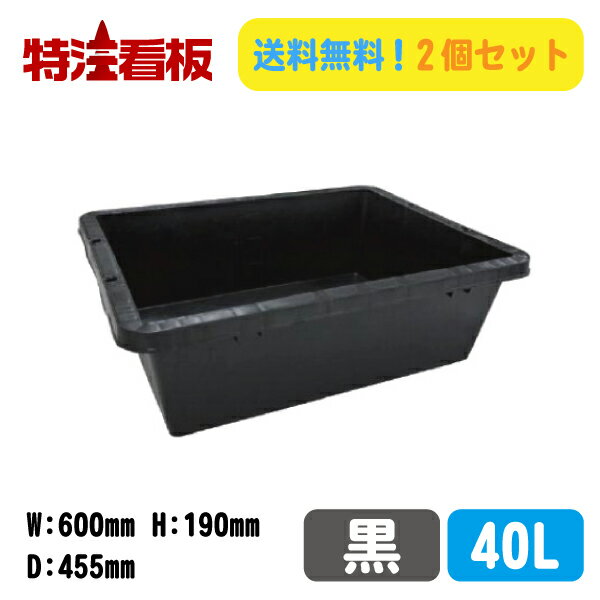 プラ箱 黒 40リットル PRB-40 2個セット (トロ舟 亀 水槽 セメント メダカ 金魚すくい カメ 飼育 桶 プラスチック 家庭菜園 農業 コンテナ ガーデニング めだか 農作業 収穫 野菜 ボックス メダカ水槽 ケース)●合計金額3980円以上送料無料