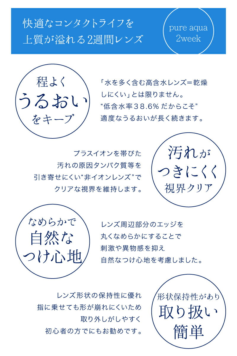 ピュア アクア ツーウイーク 1箱6枚 2週間使い捨て 近視用 ソフトコンタクトレンズ クリアコンタクトレンズ -0.50〜-10.00 BC:8.7mm DIA:14.0mm (ツーウィーク)(2週間使い捨て)(2WEEK)(コンタクトレンズ) 2