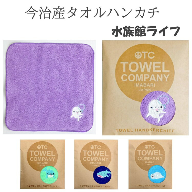 今治産タオルハンカチ 水族館ライフ 約22×22cm コットン イルカ ジンベエザメ アザラシ シロイルカ 大人 子供 男女 人気 おすすめ