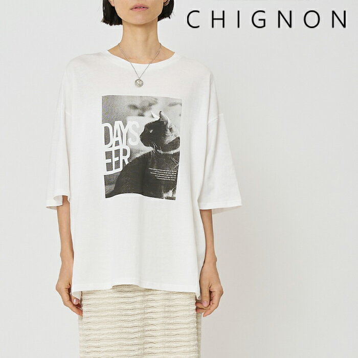 【送料無料】CHIGNON シニヨン アニマルフォト”DOG”Tee フォト フォトプリント 犬プリント 犬 print フォトT フォトTシャツ ロゴ ロゴT ロゴTシャツ Tシャツ トップス カットソー
