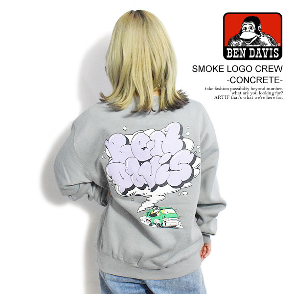 ベンデイビス トレーナー メンズ ベンデイビス スウェット BEN DAVIS SMOKE LOGO CREW -CONCRETE- メンズ トレーナー ヘビーウェイト 送料無料 ストリート