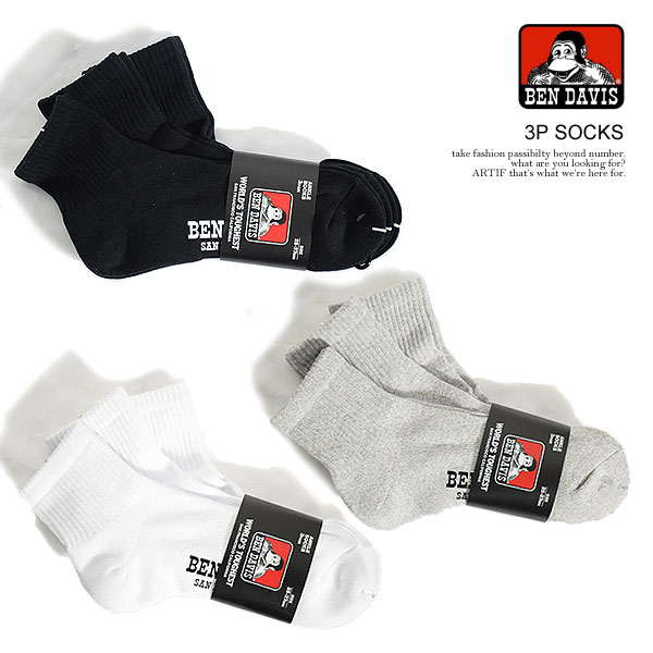 楽天CRESCENT LOTUSベンデイビス ソックス BEN DAVIS 3P SOCKS メンズ 靴下 ミドルソックス 3枚組 ショートソックス ストリート