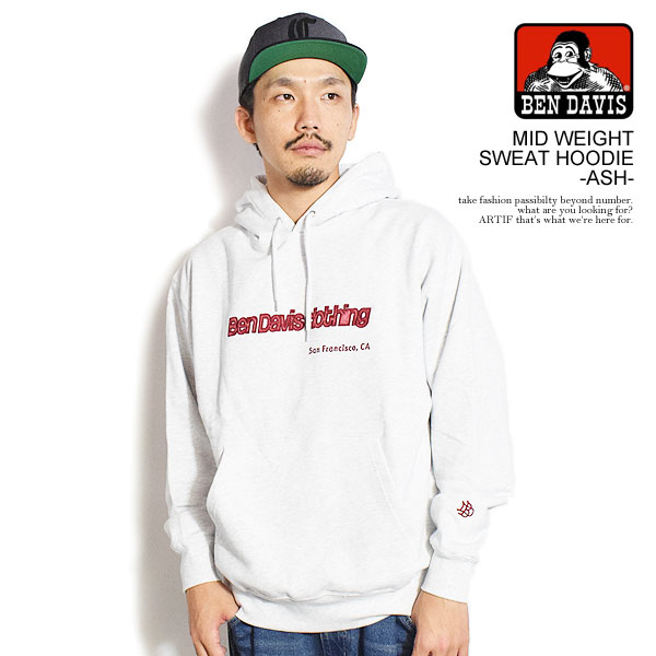 乐天商城 - 20％OFF SALE セール ベンデイビス パーカー BEN DAVIS MID WEIGHT SWEAT HOODIE -ASH- メンズ プルオーバーパーカー 裏毛 送料無料 ストリート