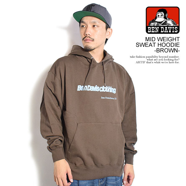 乐天商城 - 20％OFF SALE セール ベンデイビス パーカー BEN DAVIS MID WEIGHT SWEAT HOODIE -BROWN- メンズ プルオーバーパーカー 裏毛 送料無料 ストリート