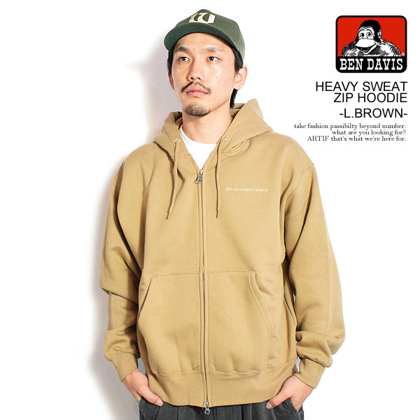 20％OFF SALE セール ベンデイビス パーカー BEN DAVIS HEAVY SWEAT ZIP HOODIE -L.BROWN- メンズ ジップパーカー スウェット 裏起毛 ヘビーウェイト 送料無料 ストリート